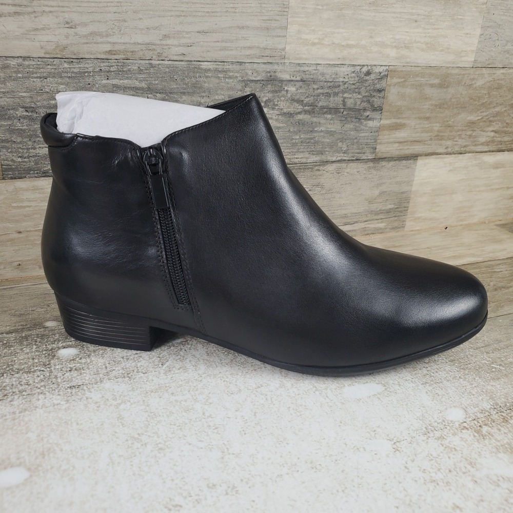 Trotters Major Womens Ankle Bootie Sz 12 W Black Leather Dual Zipper Block Heel